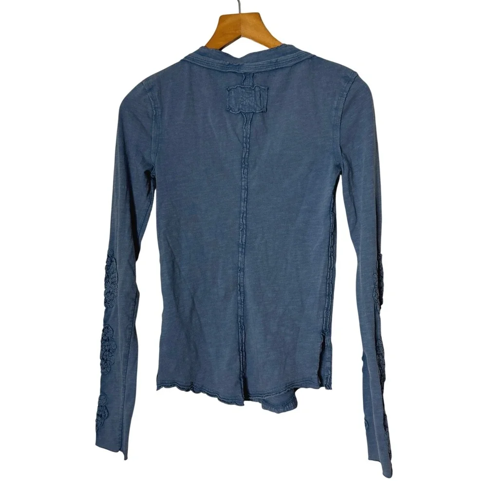 Free People We The Free Our Song Henley Long Sleeve Top Crochet Cuff Womens XS